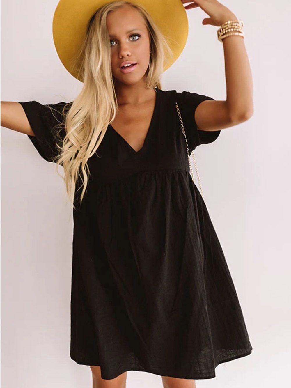 Impressions Women's Black Babydoll Dress